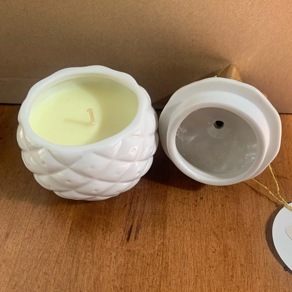 West Elm Fruit Julep Scented Candle in a White Ceramic Pineapple Home Decor Jar